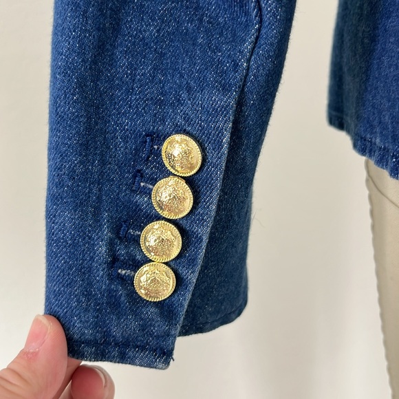 Derek Lam 10 Crosby Keith Denim Utility Jacket Jean Blazer Gold Buttons Pockets - Picture 6 of 12